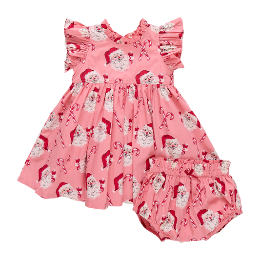Baby Girls Jennifer Dress Set | Pink Candy Cane Santa
