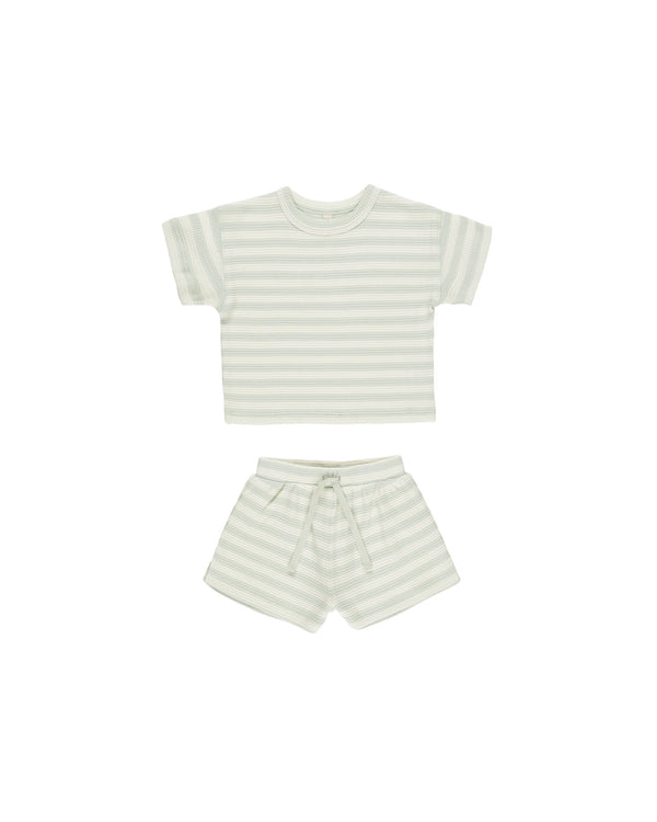 WAFFLE TEE + SHORT SET || MINT STRIPE