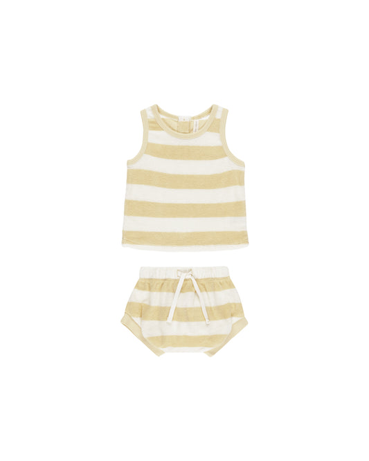 TERRY TANK + SHORT SET || YELLOW STRIPE