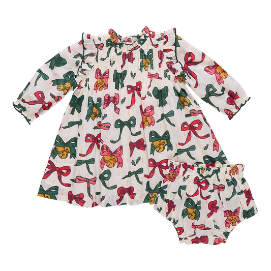 Baby Girls Jaipur Dress Set | Christmas Bows and Bells