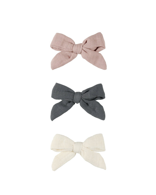 Bow w/ Clip Set of 3 | Indigo, Mauve + Ivory