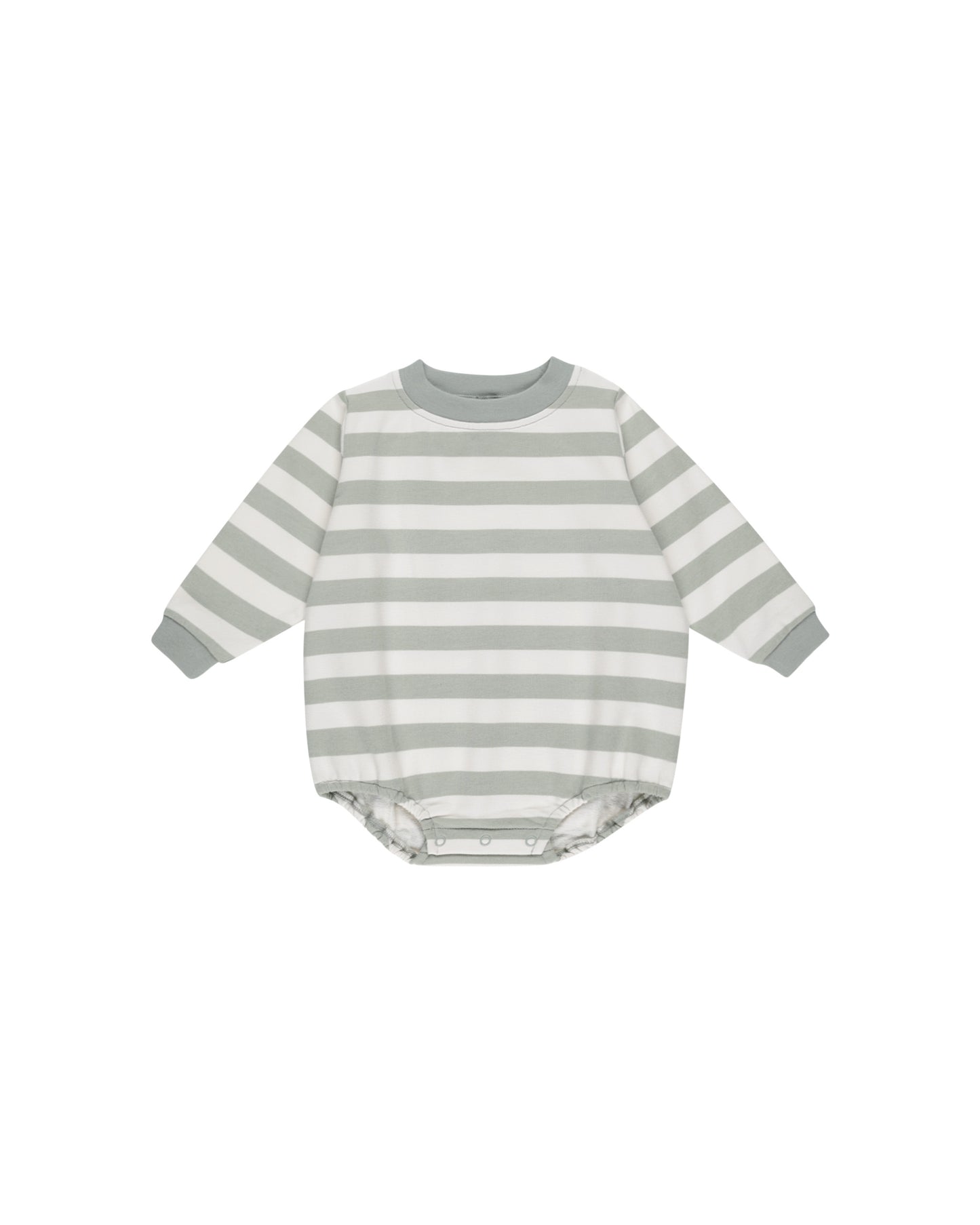 CREWNECK BUBBLE ROMPER || SAGE STRIPE