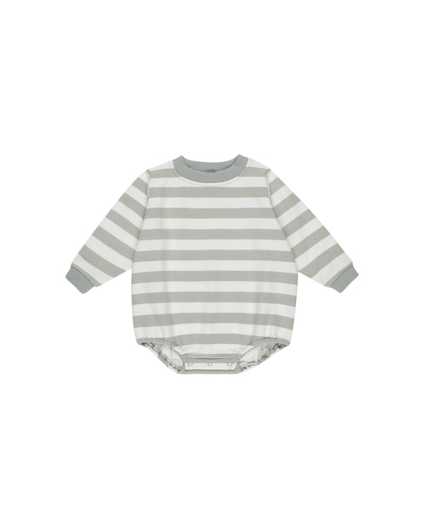 CREWNECK BUBBLE ROMPER || SAGE STRIPE