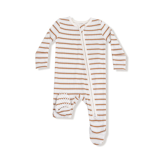Vintage Stripe | Brown | 2 Way Zipper Footie