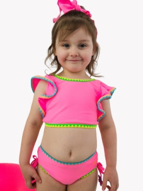Crochet Detail Butterfly Tankini 2-piece Swimsuit | Neon Pink