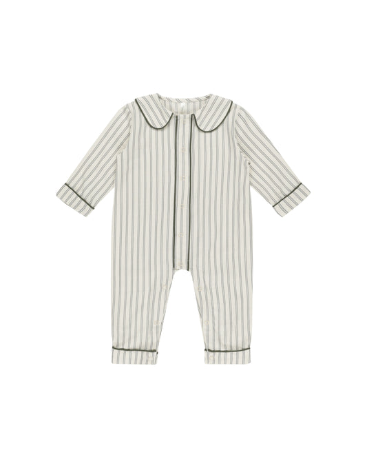 BABY PAJAMA ROMPER || FOREST PINSTRIPE