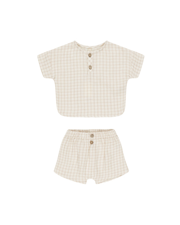 WOVEN BOXY TOP + SHORT SET || OAT CHECK