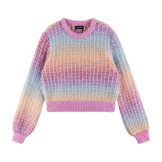 Cropped Multi Color Crewneck Sweater