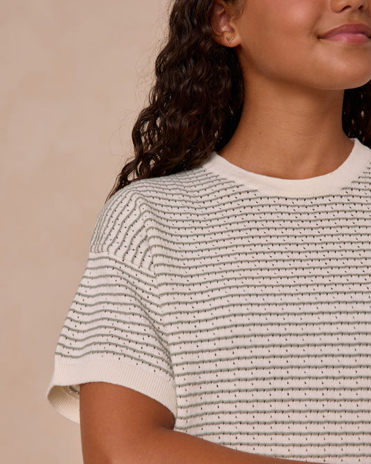 BOXY CROP KNIT TEE || SAGE STRIPE