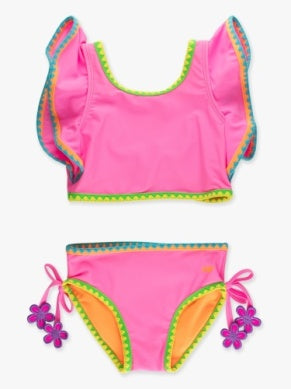 Crochet Detail Butterfly Tankini 2-piece Swimsuit | Neon Pink