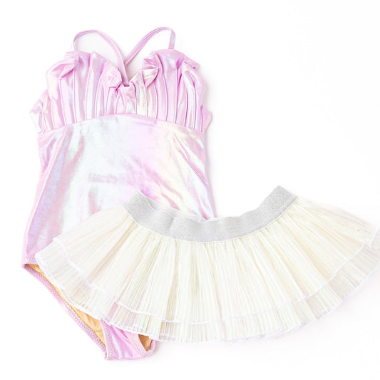 Metallic Girls One Piece Swimsuit & Tutu | Lilac