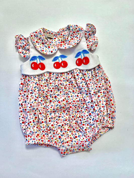 Girls Hand Smocked Bubble | Cherries