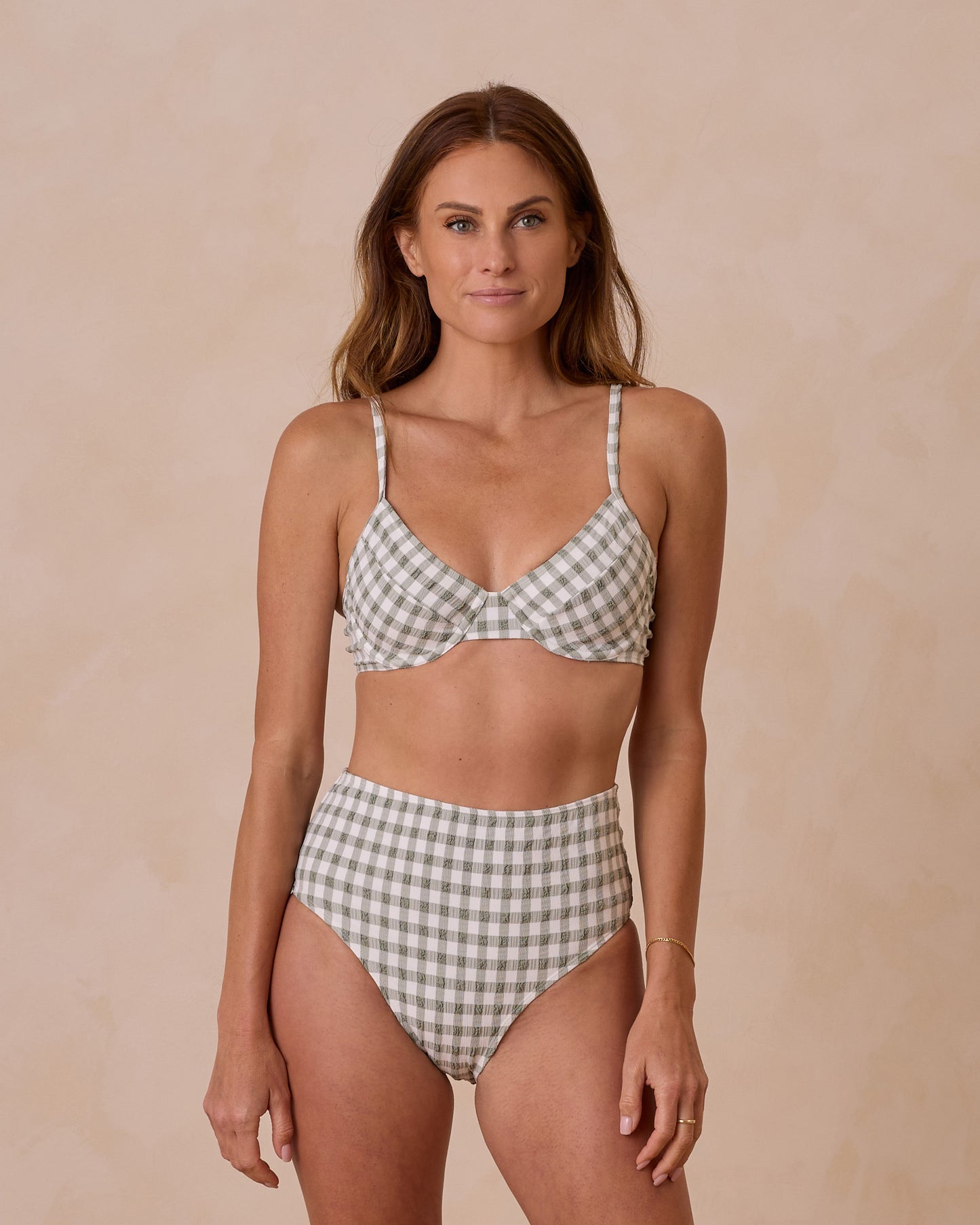 RETRO BIKINI TOP | EUCALYPTUS CHECK