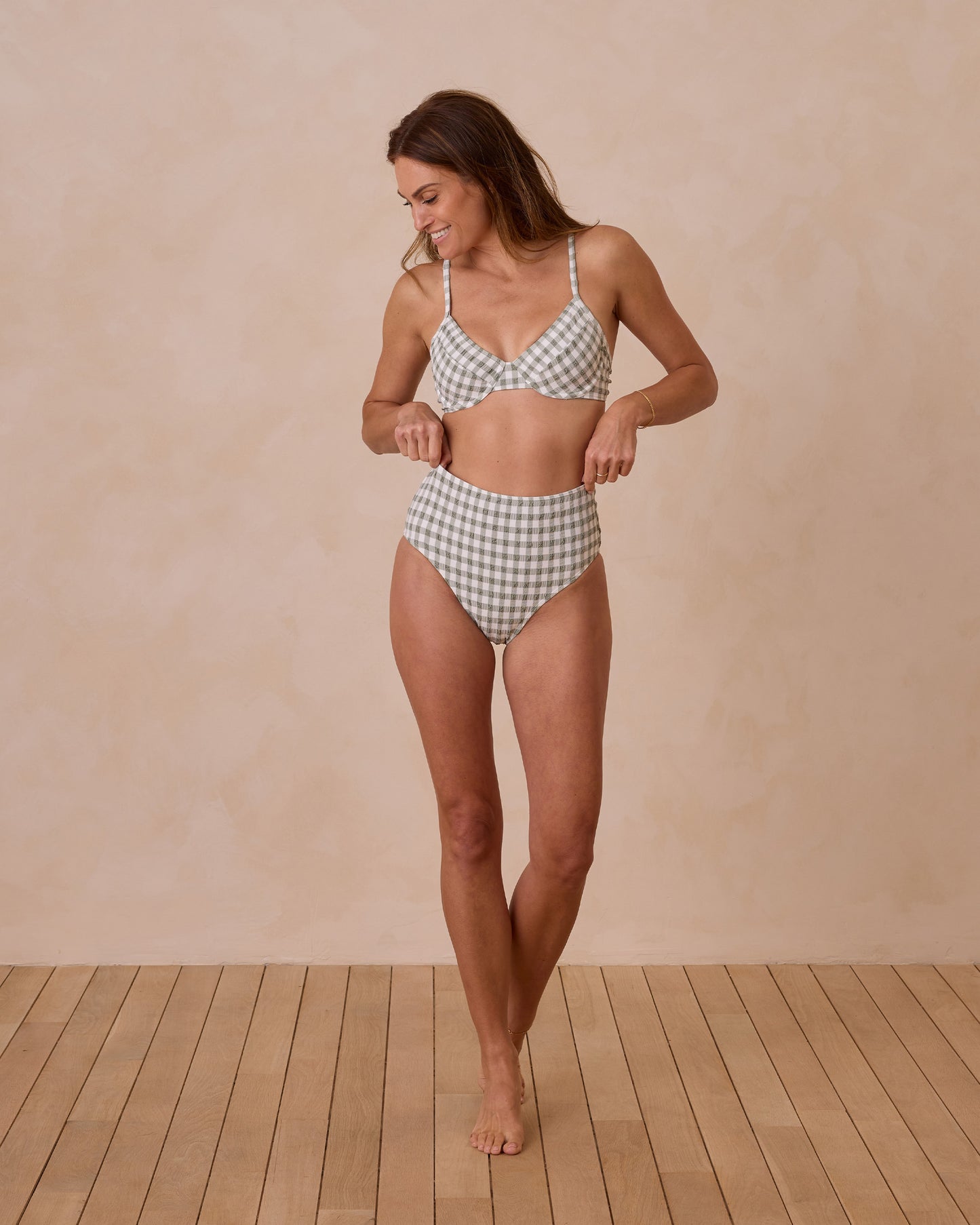 HIGH CUT BIKINI BOTTOM | EUCALYPTUS CHECK