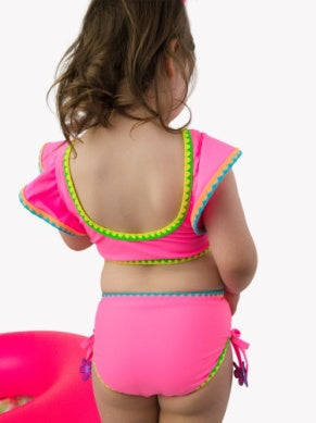 Crochet Detail Butterfly Tankini 2-piece Swimsuit | Neon Pink