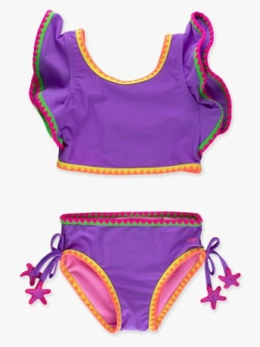 Crochet Detail Butterfly Tankini 2-piece Swimsuit | Neon Purple