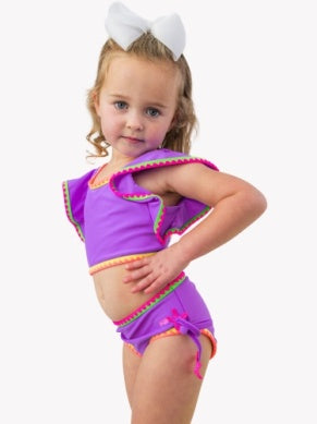Crochet Detail Butterfly Tankini 2-piece Swimsuit | Neon Purple