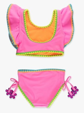Crochet Detail Butterfly Tankini 2-piece Swimsuit | Neon Pink