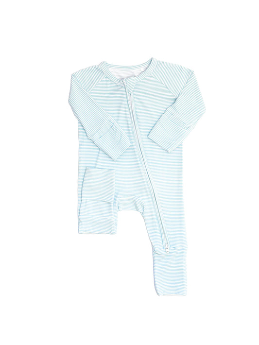 Mini Stripe Sleep Romper | Cool Blue