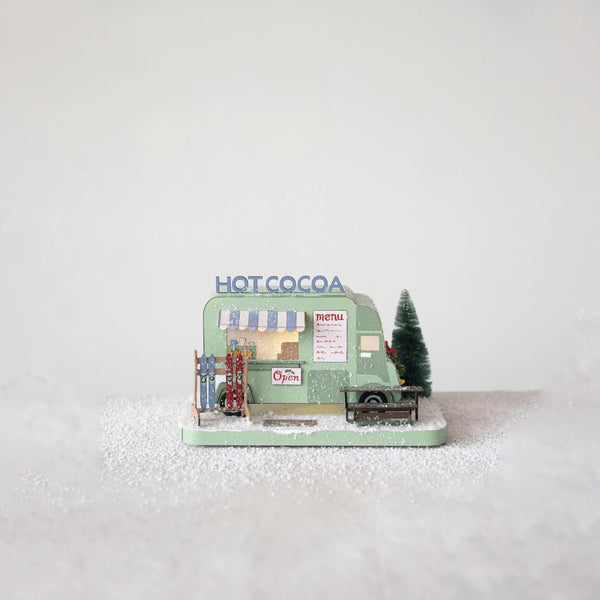 Paper Hot Cocoa Truck in Winter Scene w/ Glitter & LED Light