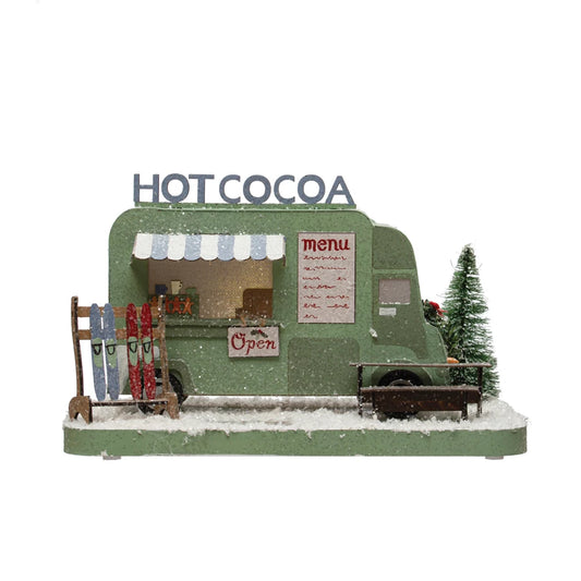 Paper Hot Cocoa Truck in Winter Scene w/ Glitter & LED Light