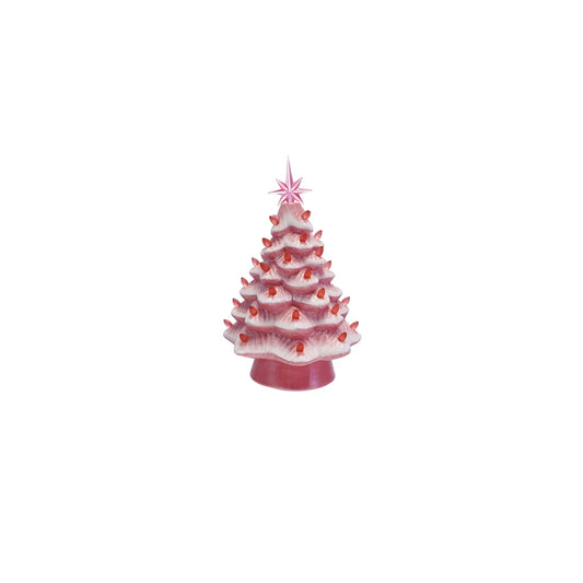 Ceramic LED Christmas Tree with Plastic Bulbs & Star | Pink, White
