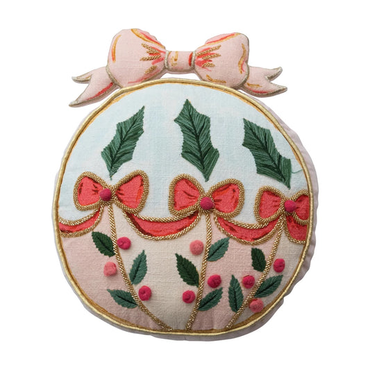Ornament Shaped Pillow with Embroidery & Velvet Back