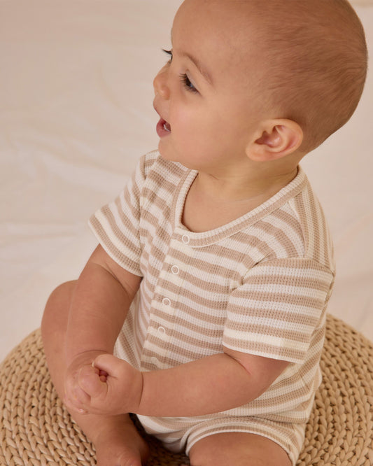 WAFFLE SNAP ROMPER || OAT STRIPE