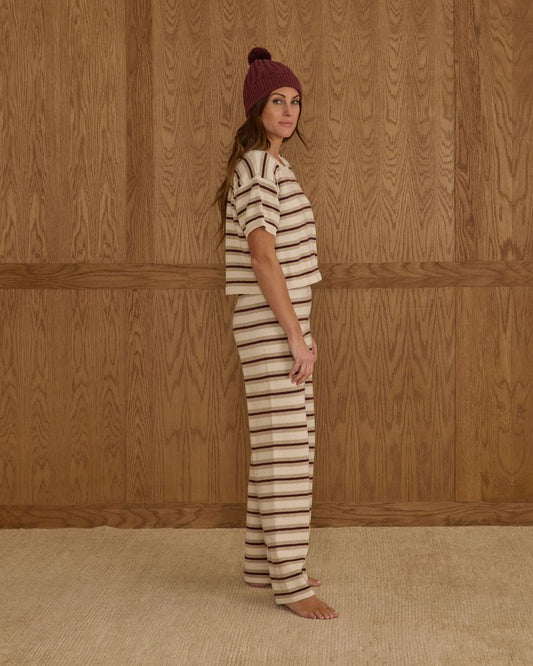 BOXY CROP KNIT TEE || BURGUNDY STRIPE WOMENS