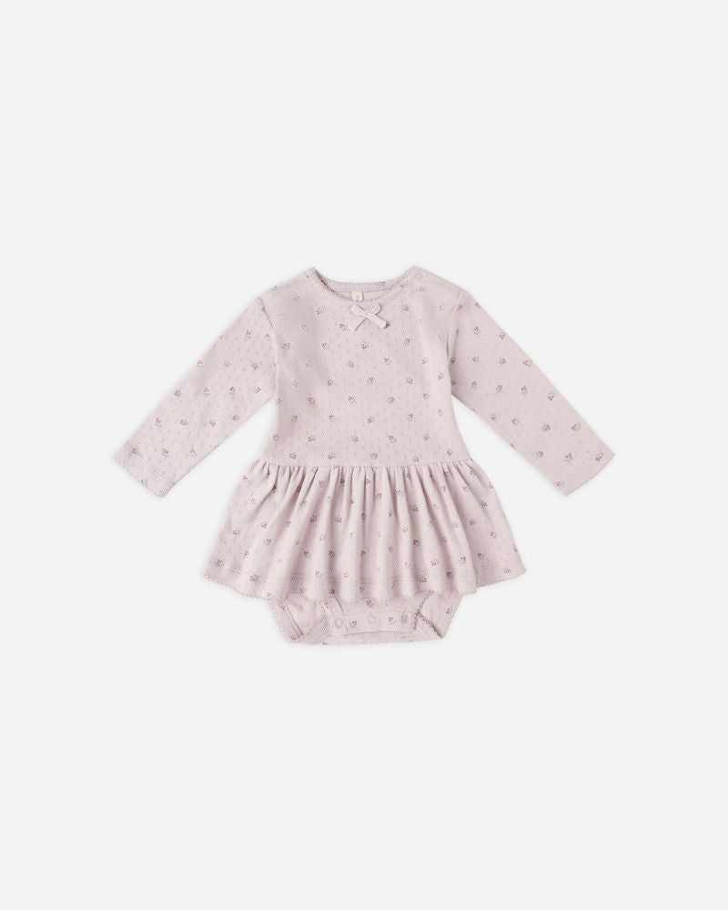 POINTELLE SKIRTED BODYSUIT || LILAC DITSY