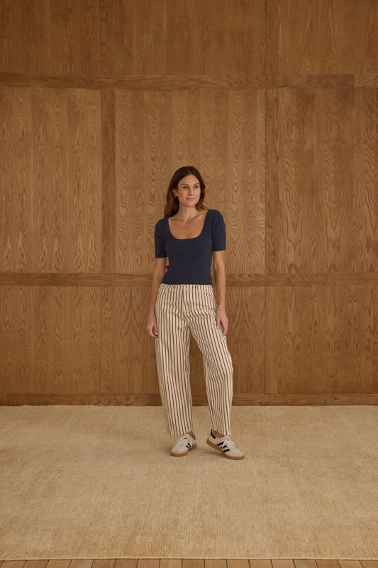 BARREL PANT || BURGUNDY PINSTRIPE WOMENS