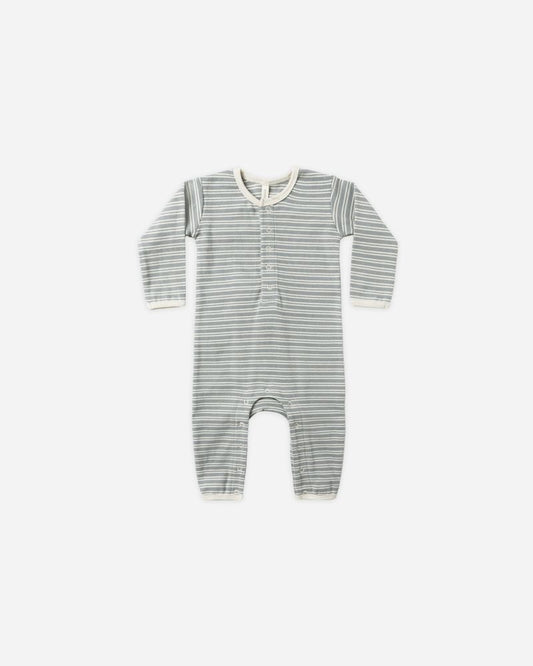 RIBBED BABY JUMPSUIT || STEEL BLUE MICRO STRIPE
