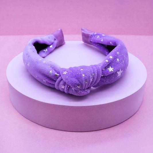 Metallic Star Velvet Knot Headband, Purple