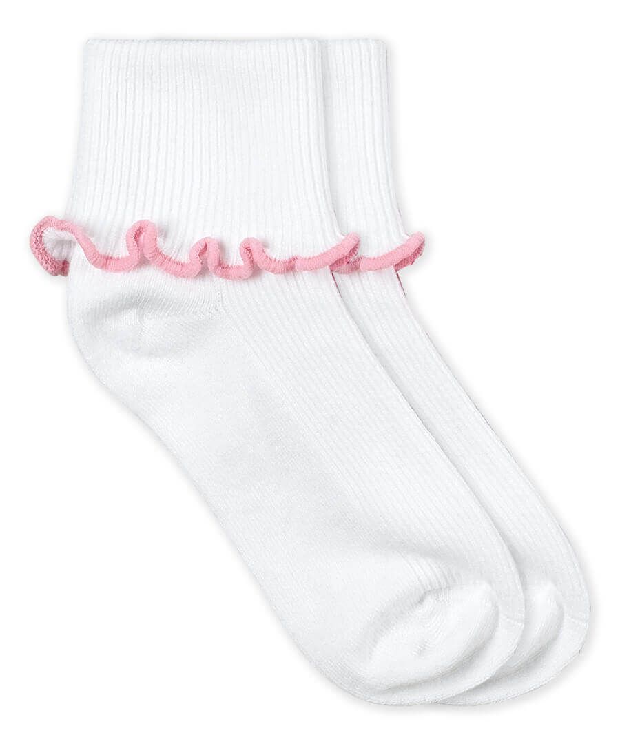 Turn Cuff Socks 2 Pair Pack, White w/ Pink and White w, White