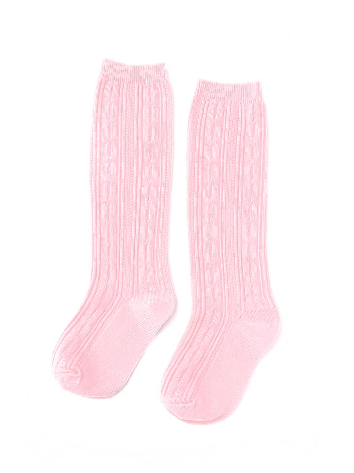 Cable Knit Knee High Socks - Bubblegum