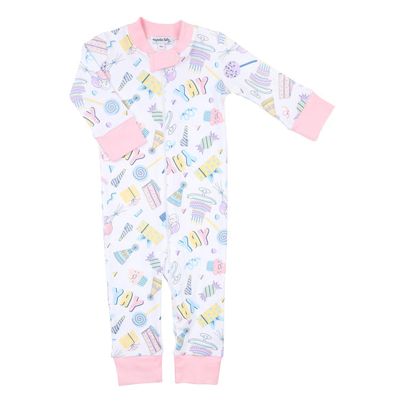 Birthday Bash Zipped Pajamas - Pink
