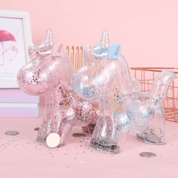 Clear Unicorn Piggy Bank - Pink