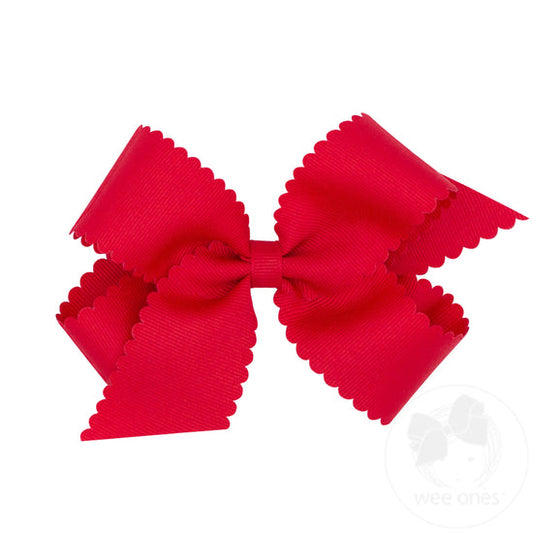 Medium Grosgrain Scalloped Bow - Red