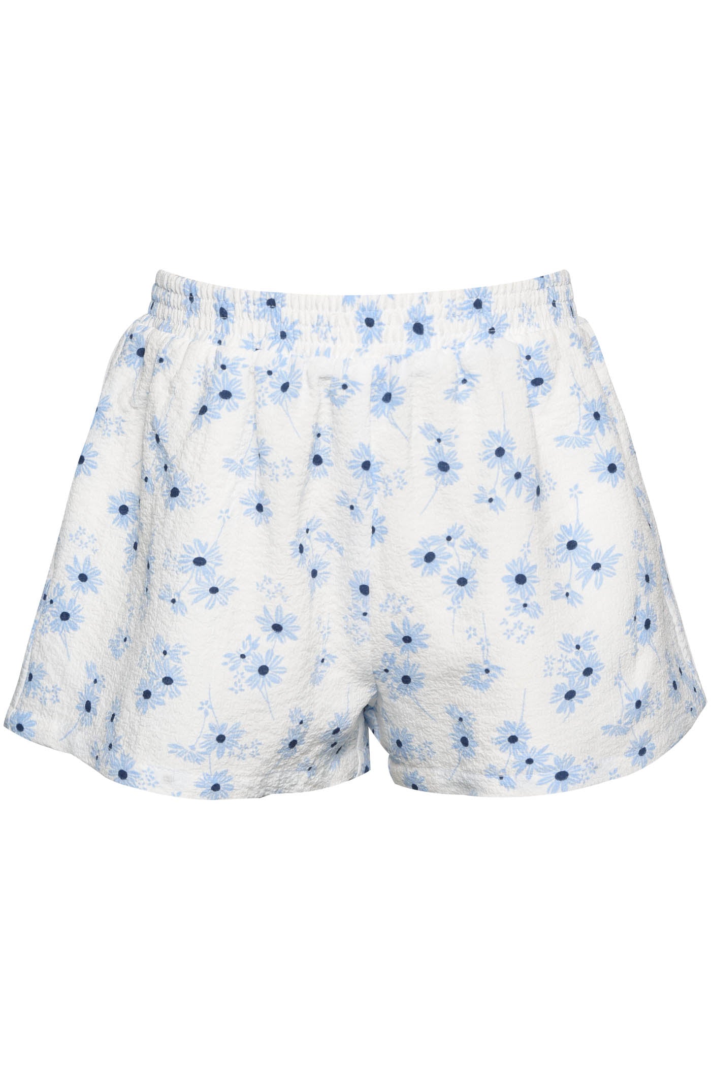Floral Printed Shorts, White with Blue Flowers