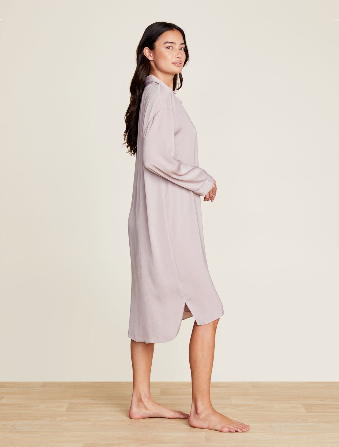 Washed Satin Piped Nightshirt with Love Embroidery