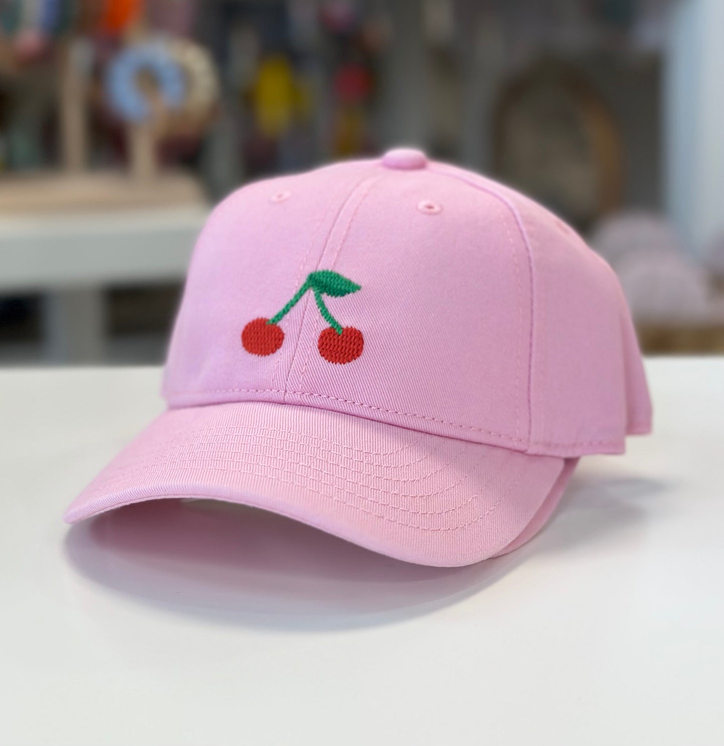 Cherries Needlepoint Baseball Cap, Light Pink