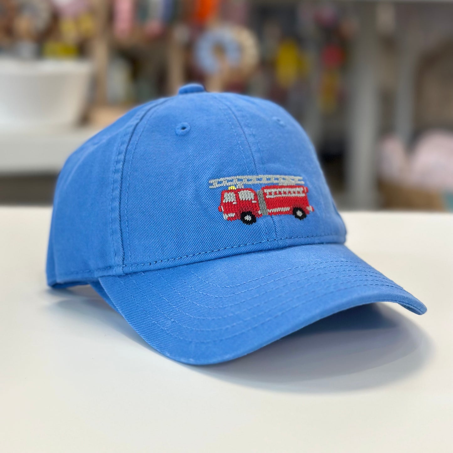Firetruck Needlepoint Baseball Cap, Light Blue