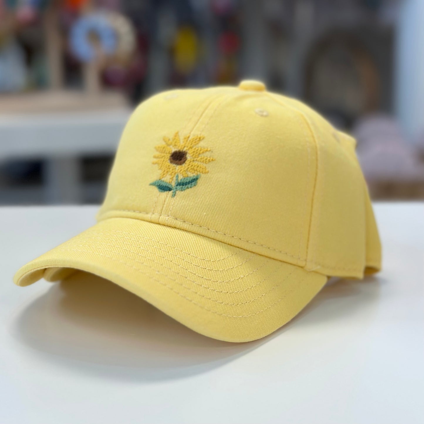 Sunflower Needlepoint Baseball Cap, Light Yellow