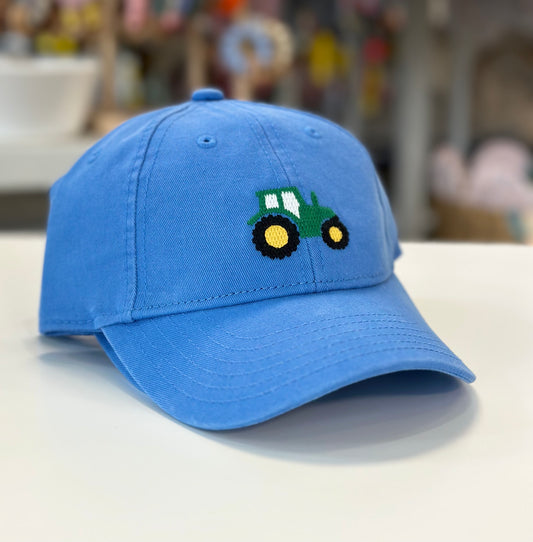 Tractor Needlepoint Baseball Cap, Light Blue