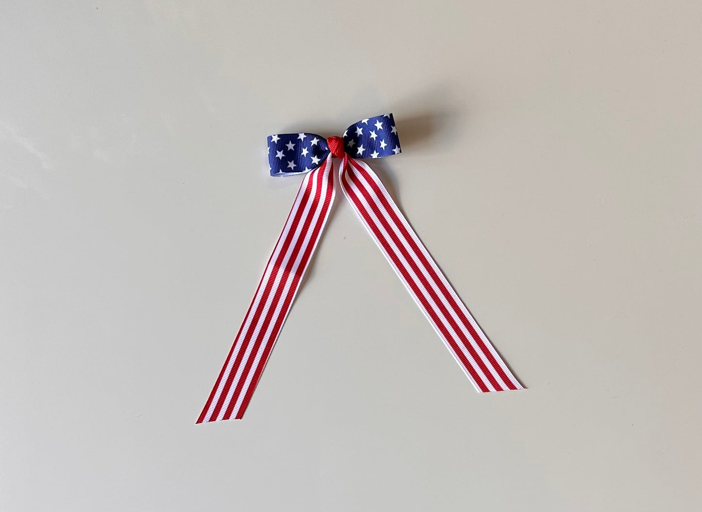 Patriotic Stars and Stripes Medium Bow with Tails