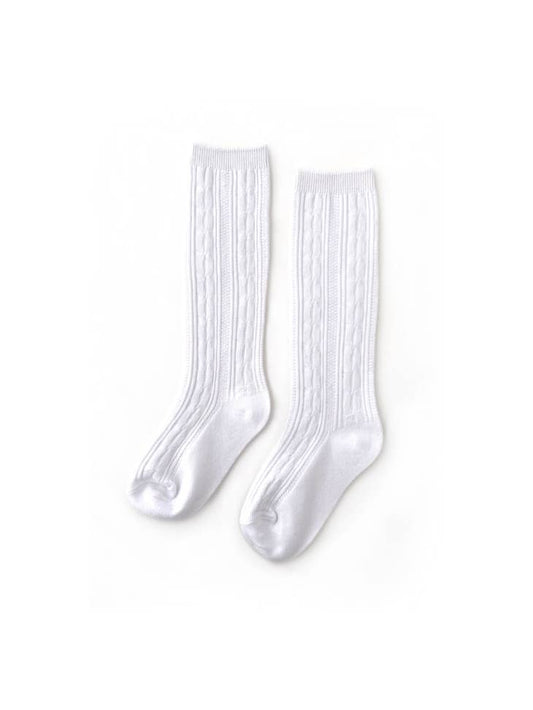 Cable Knit Knee High Socks - White