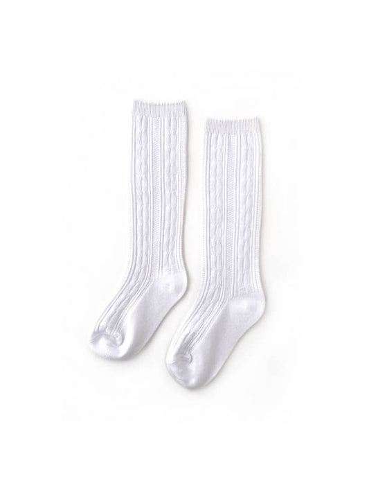 Cable Knit Knee High Socks | White