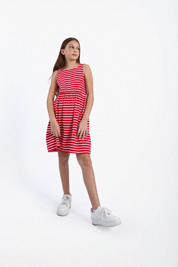 Relaxed Cotton Dress - Red Stripe