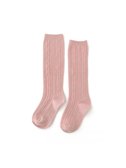 Cable Knit Knee High Socks - Blush