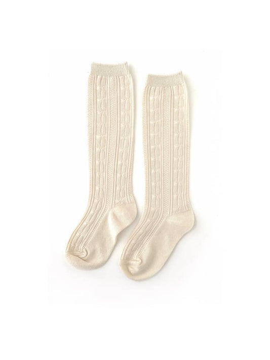 Cable Knit Knee High Socks - Vanilla Cream